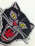 Angry Black Cat Face Embroidered Patch