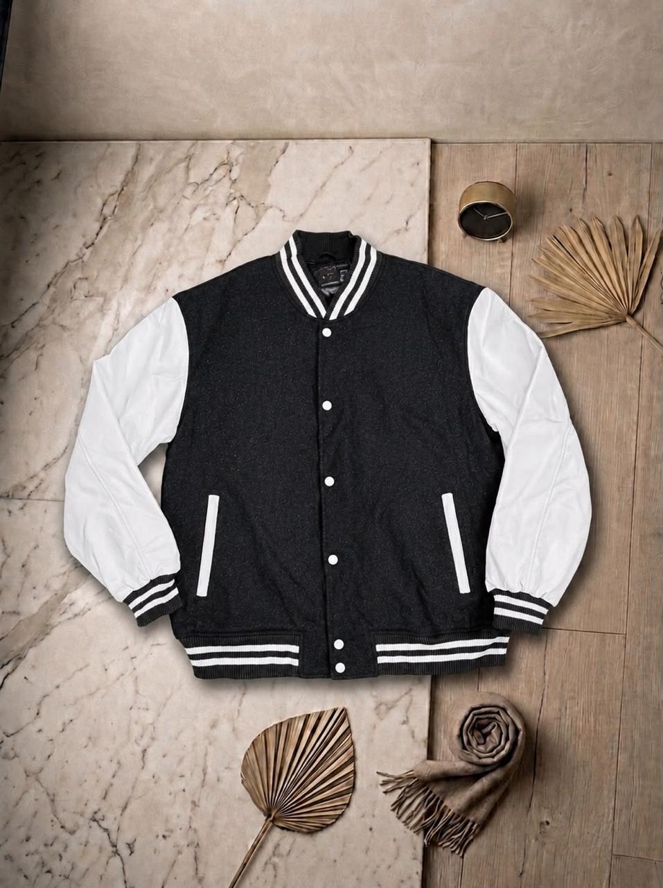 Letterman Jacket - Black / White Sleeves
