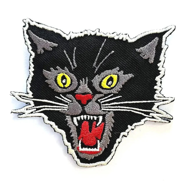 Angry Black Cat Embroidered Patch