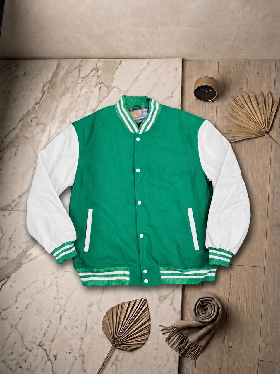 Letterman Jacket - Green / White Sleeves